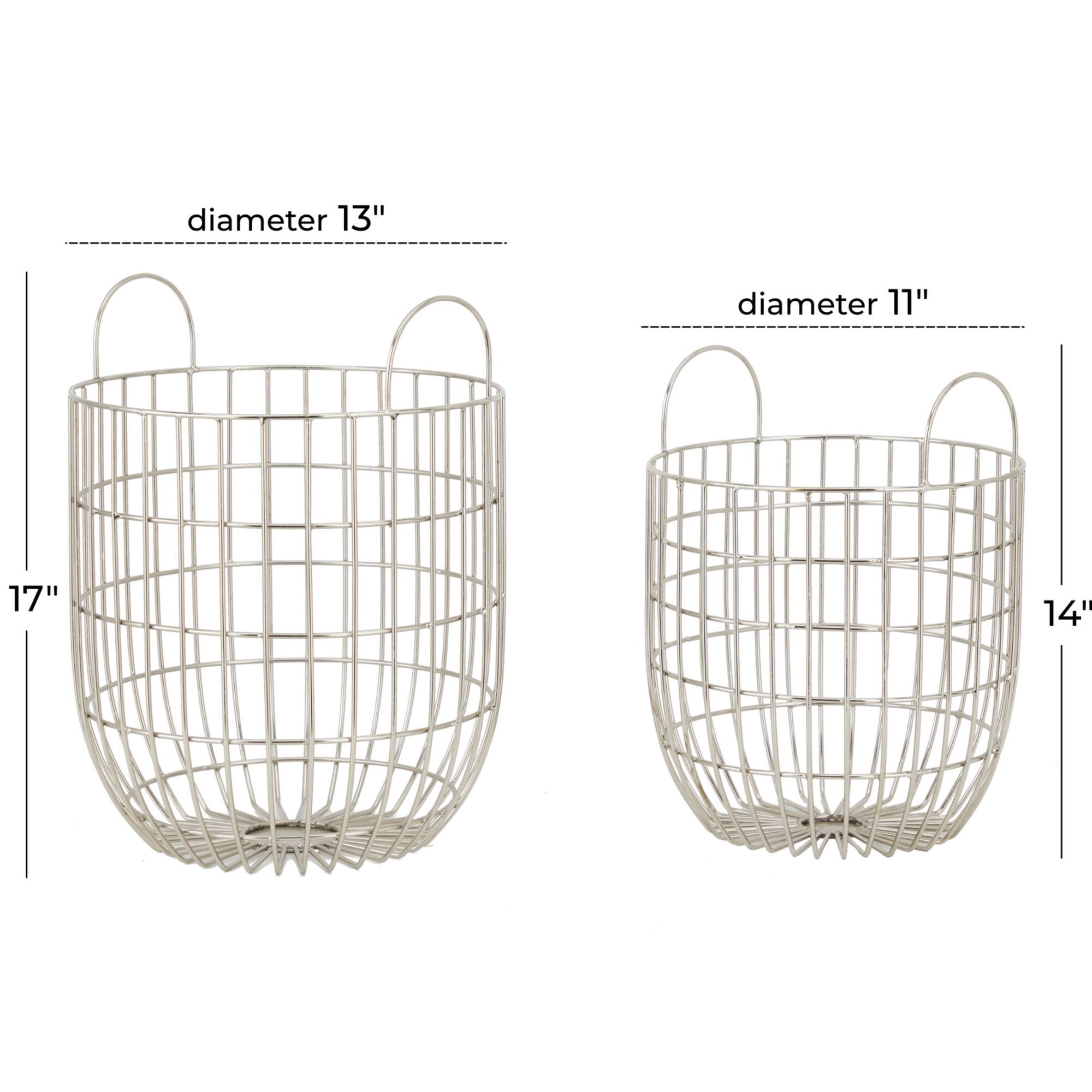 Set of 2 Silver Iron Contemporary Storage Basket, 17" x 13" x 13"